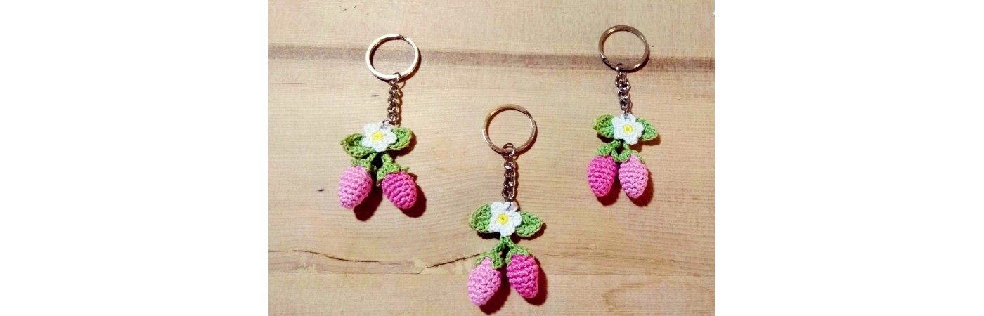 Happy Threads Pink Strawberry Crochet Keychain